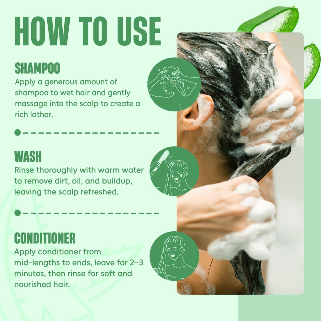 INFINA ESSENTIALS Aloe Vera Shampoo & Conditioner Set – Hydrating, Soothing Hair Care with Batana Oil | 16 fl oz Each