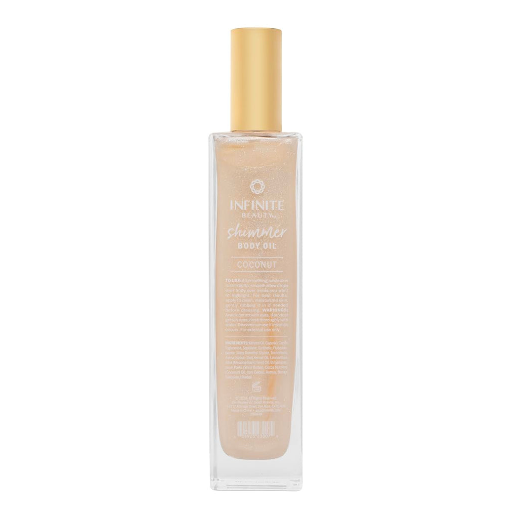 Infinite Beauty Shimmer Body Oil – Coconut & Gold Glitter | Hydrating Radiance, 5 Fl Oz