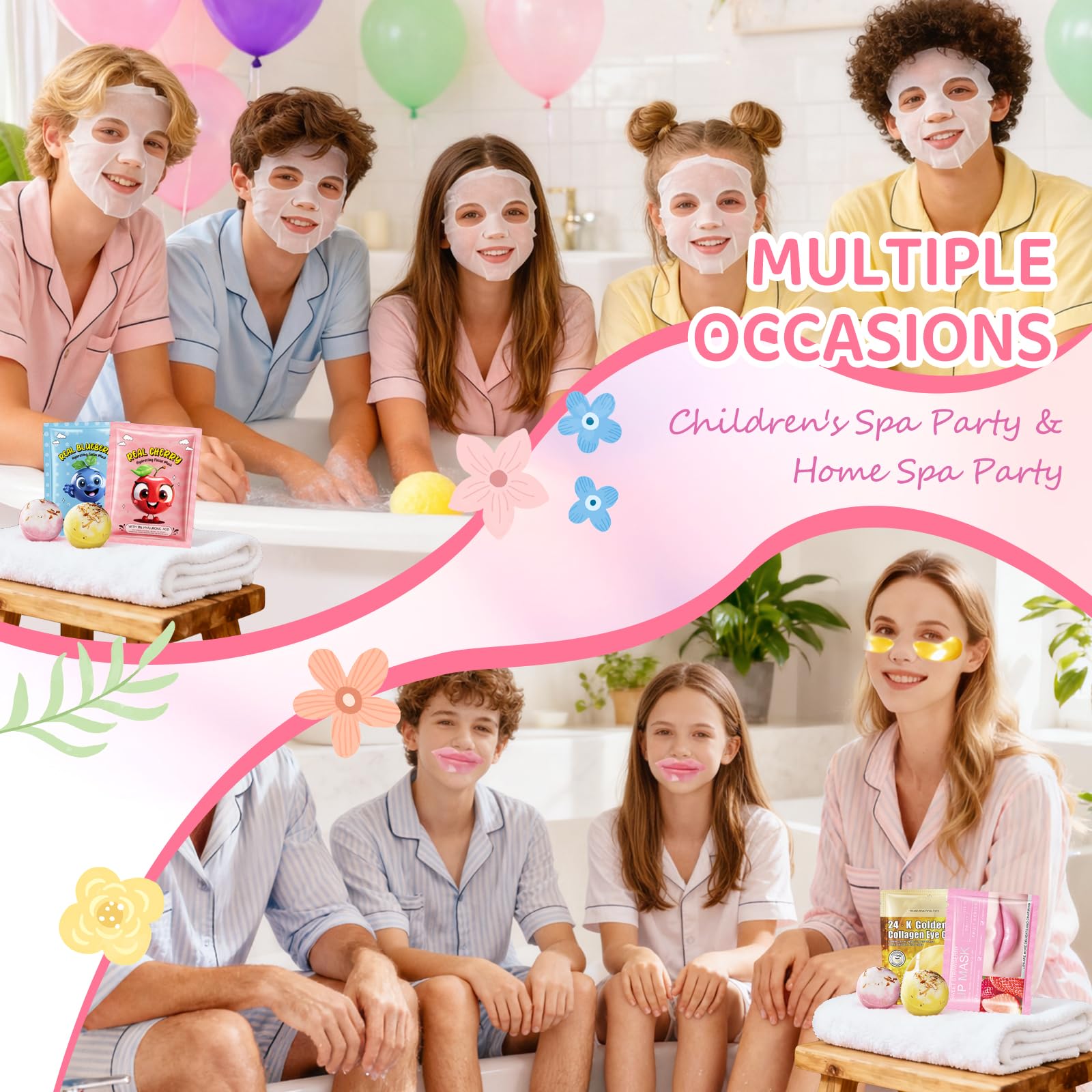 InfiniteRelax 108-Piece Spa Party Supplies for Sleepovers | Face Masks, Hand Cream, Lip Balm & More