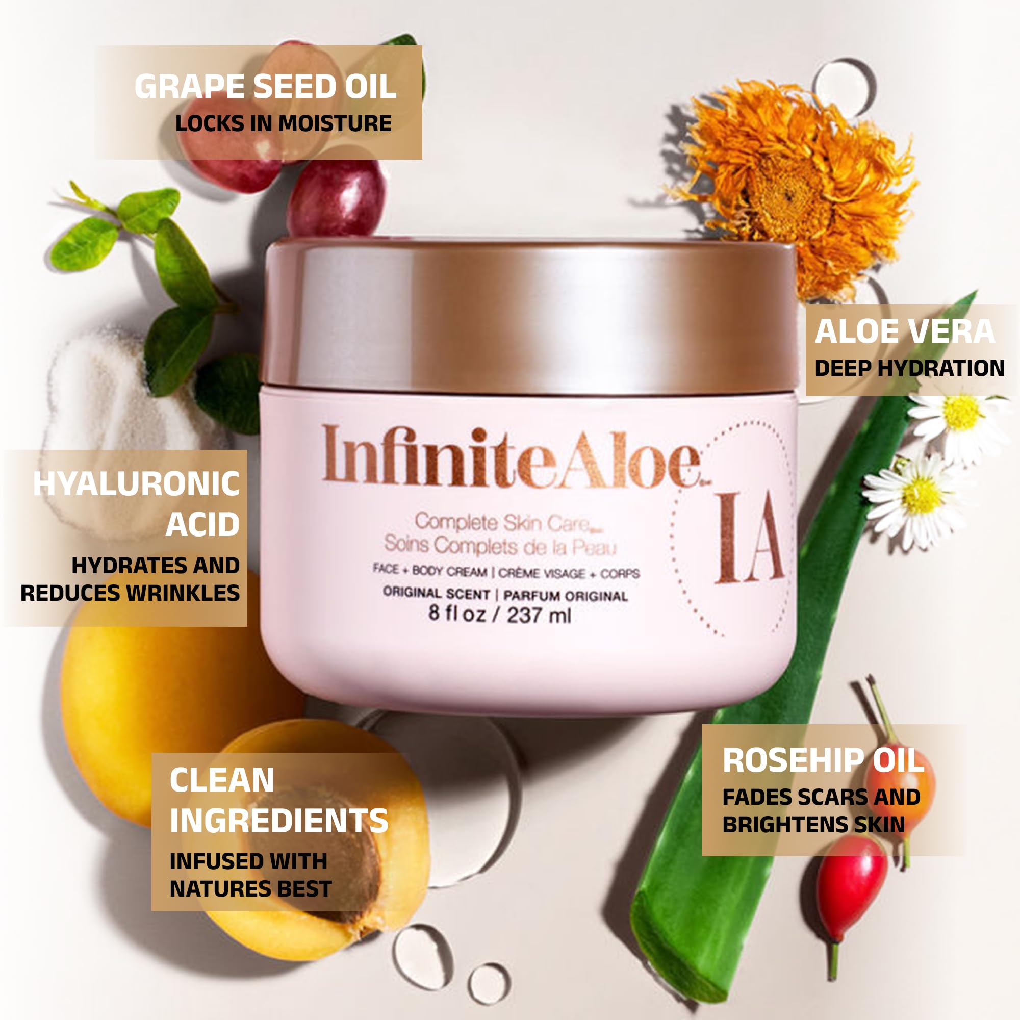 InfiniteAloe Complete Skin Care – Aloe Vera Moisturizer for All Skin Types (8oz Jar + Travel Jars)