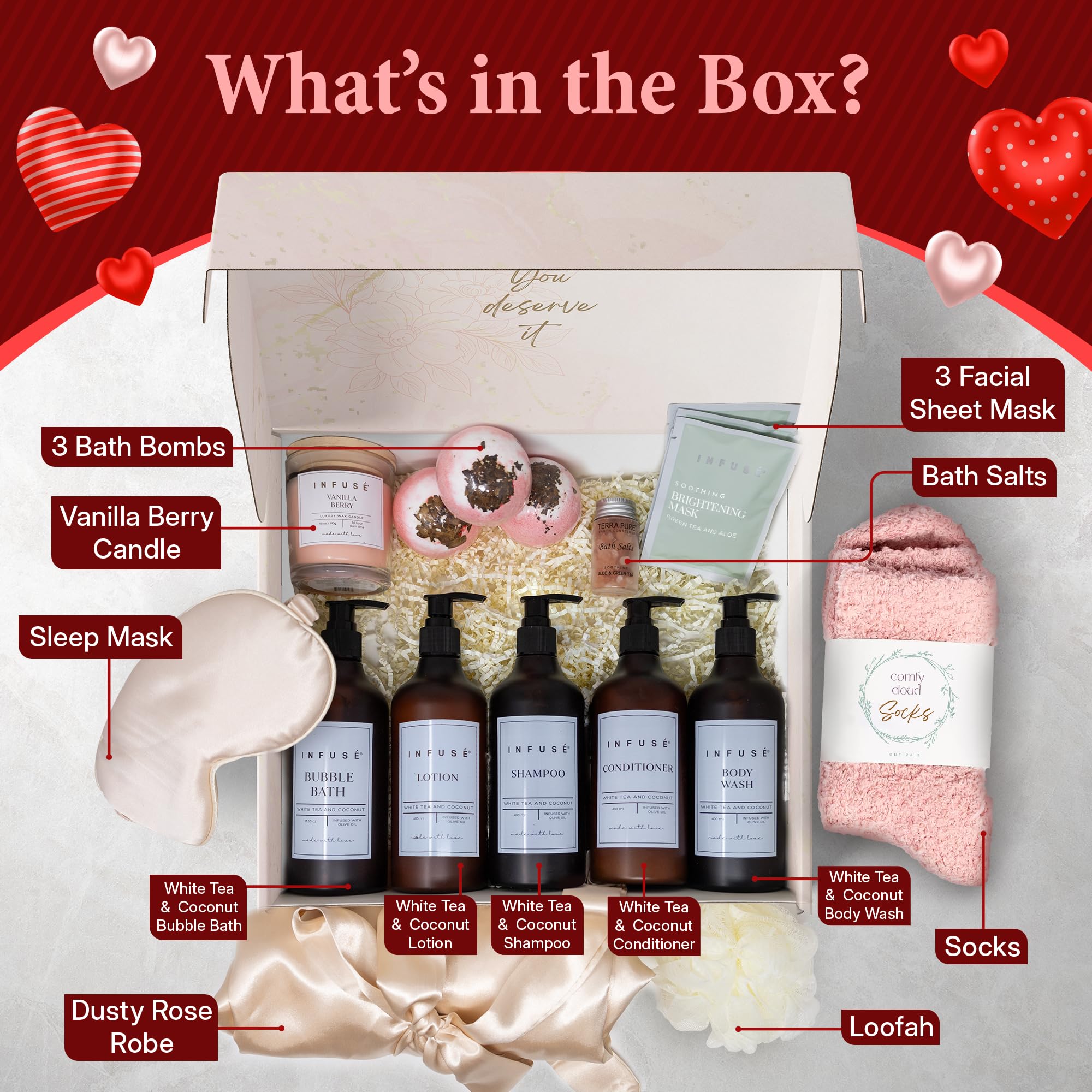 INFUSÉ 17-Piece Luxury Gift Set with Robe – White Tea & Coconut Bath Collection