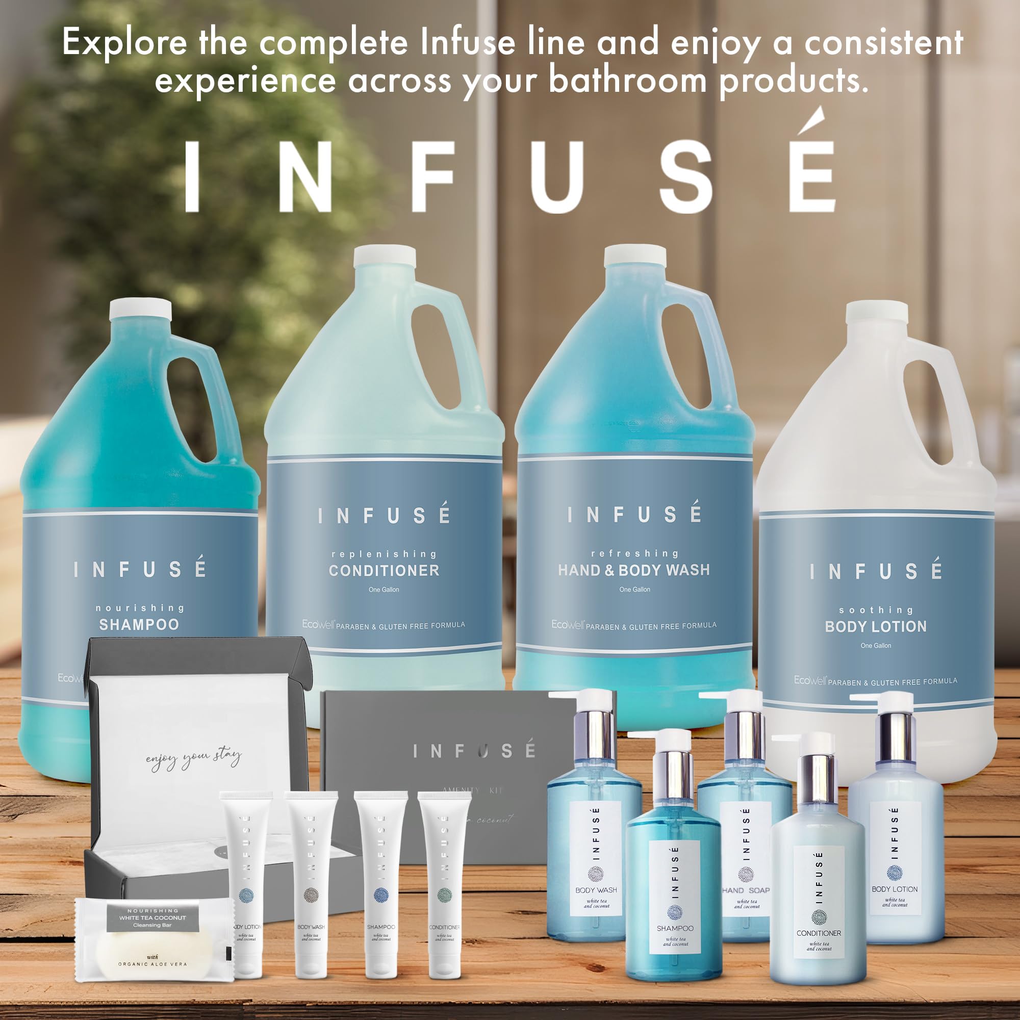 INFUSÉ 1-Liter Lotion Refill Bag – White Tea & Coconut (Set of 3) | Bulk Toiletries for Hotels & Vacation Rentals