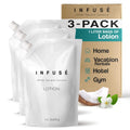 INFUSÉ 1-Liter Lotion Refill Bag – White Tea & Coconut (Set of 3) | Bulk Toiletries for Hotels & Vacation Rentals