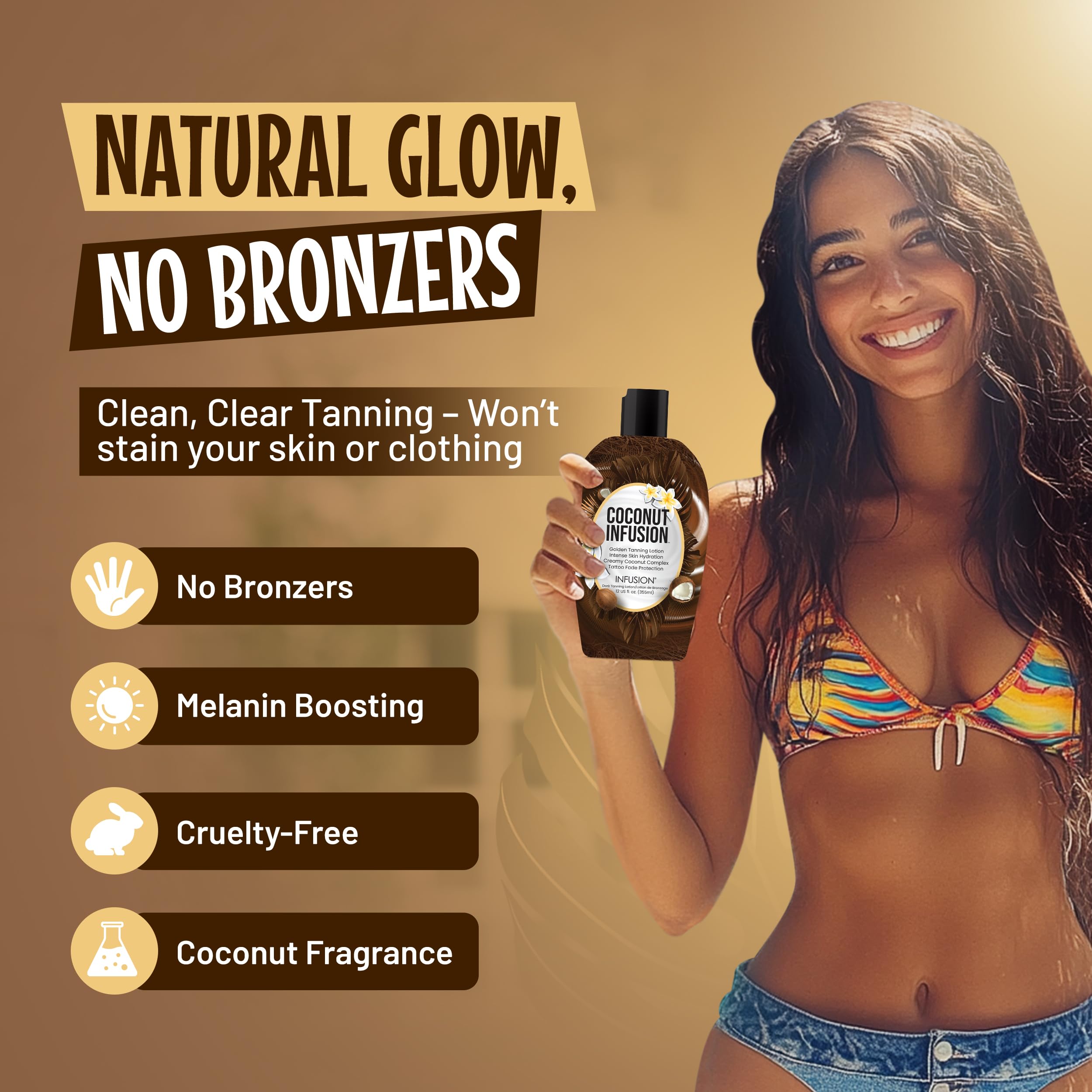 Infusion Coconut Infusion Tanning Lotion – Indoor & Outdoor Tan Accelerator, Hydrating, No Bronzer, Safe for Face, Body, and Tattoos
