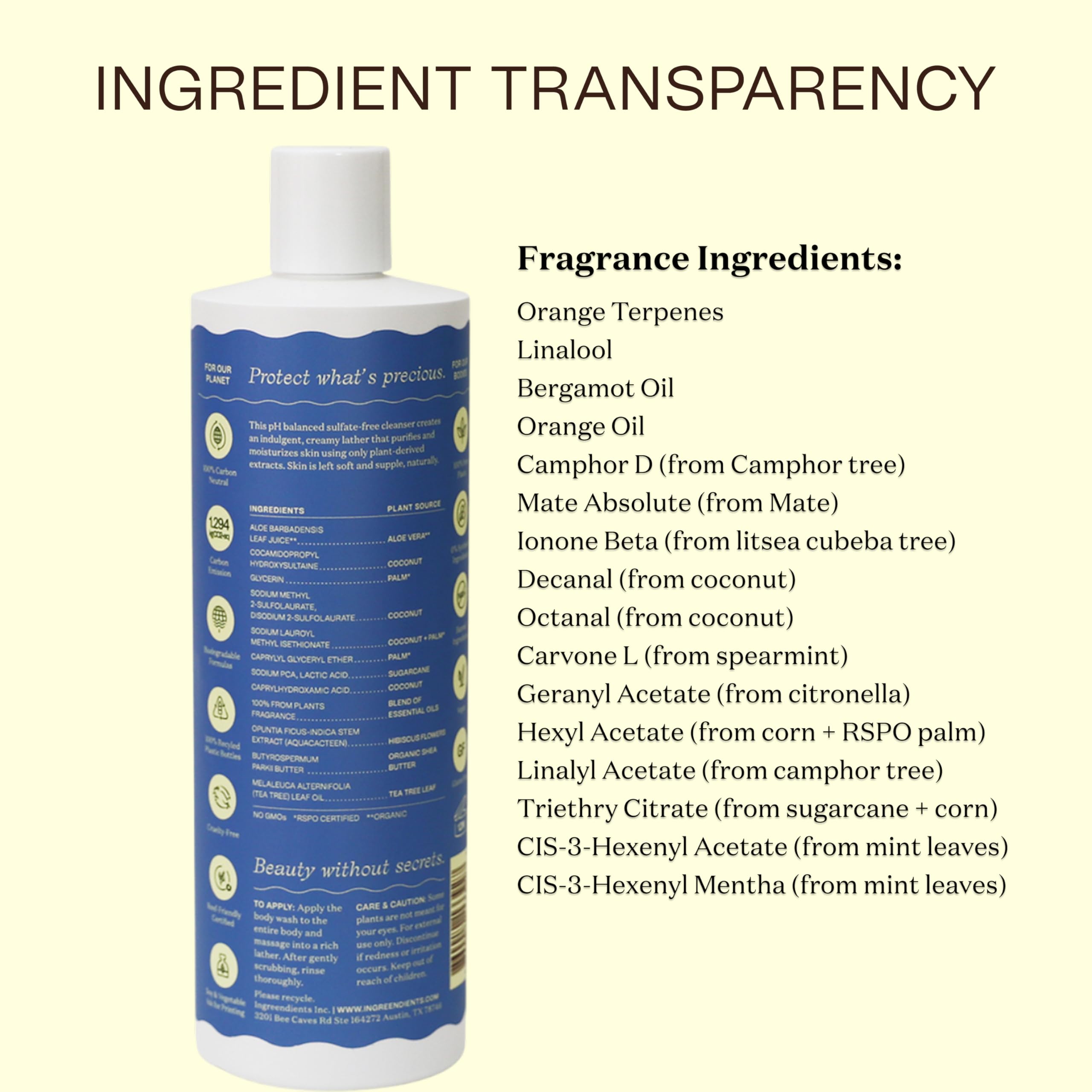 Ingreendients Moisturizing Body Wash for Sensitive & Dry Skin — pH Balanced, Vegan, Sulfate-Free, 16 FL. OZ