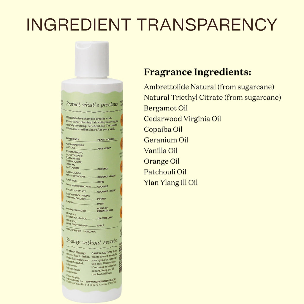 Ingreendients Natural Shampoo — Sulfate Free, Color Safe, Organic Plant-Derived Formula