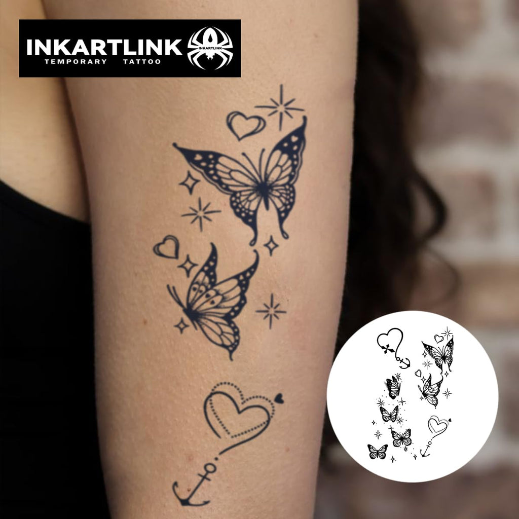 INKARTLINK 2 Sheets Extra Large Semi-Permanent Tattoos Butterfly Dreams