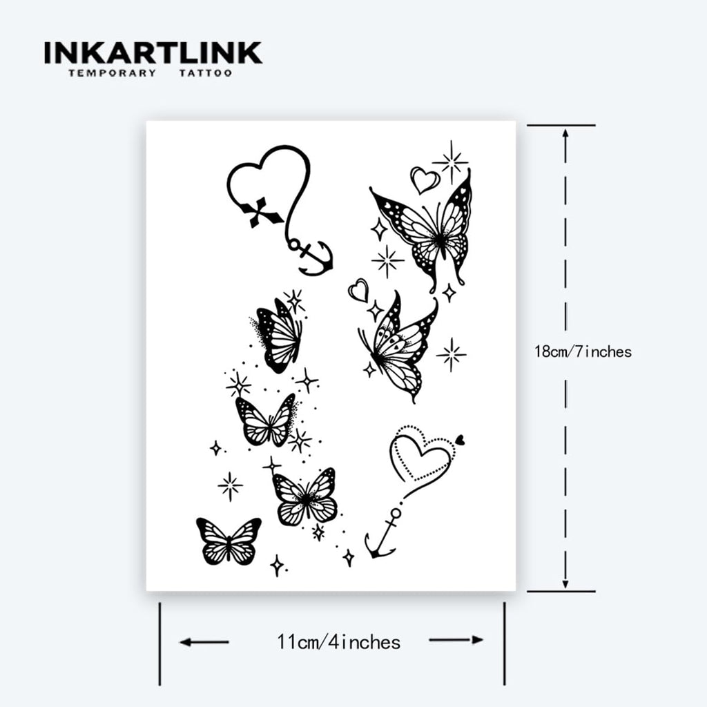 INKARTLINK 2 Sheets Extra Large Semi-Permanent Tattoos Butterfly Dreams