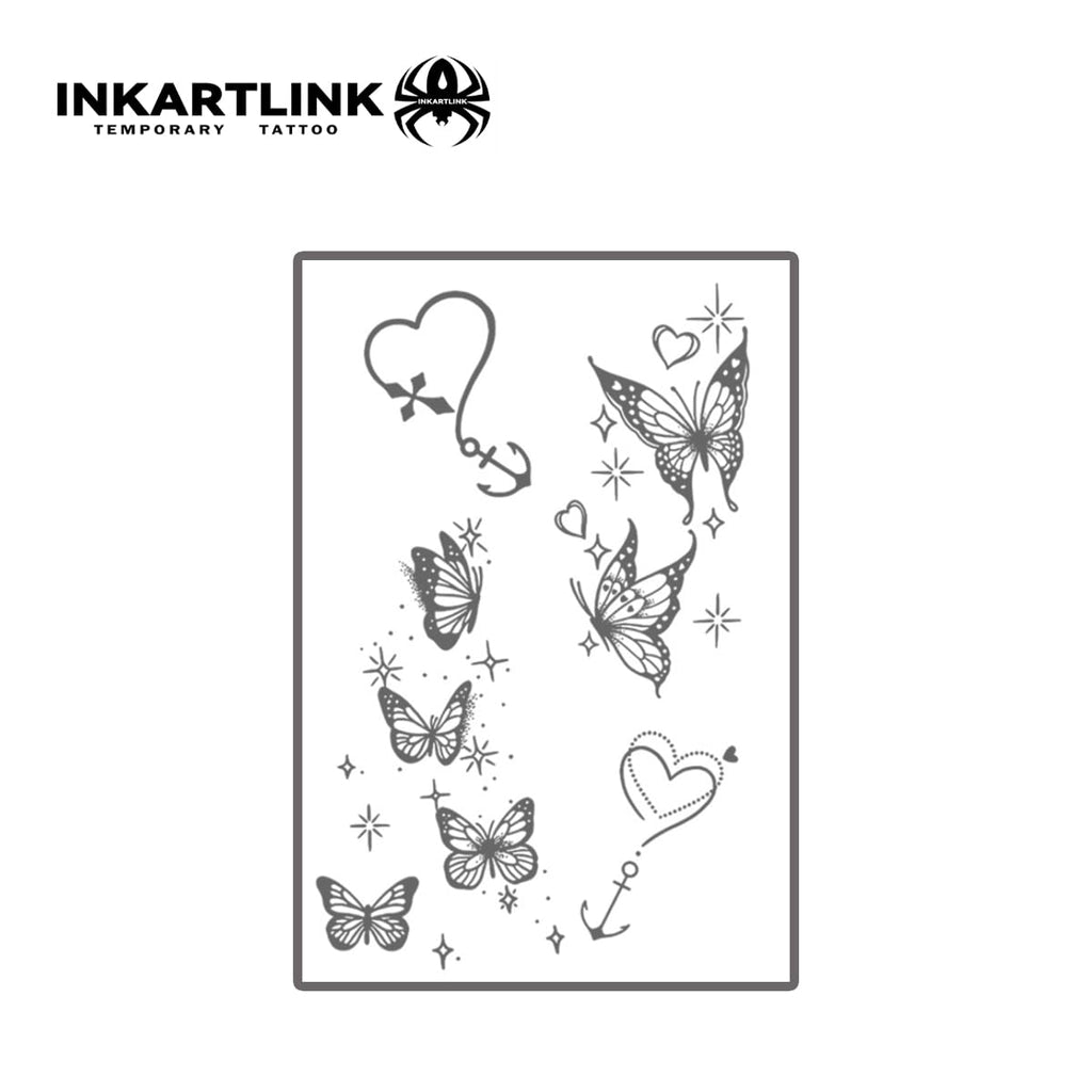 INKARTLINK 2 Sheets Extra Large Semi-Permanent Tattoos Butterfly Dreams