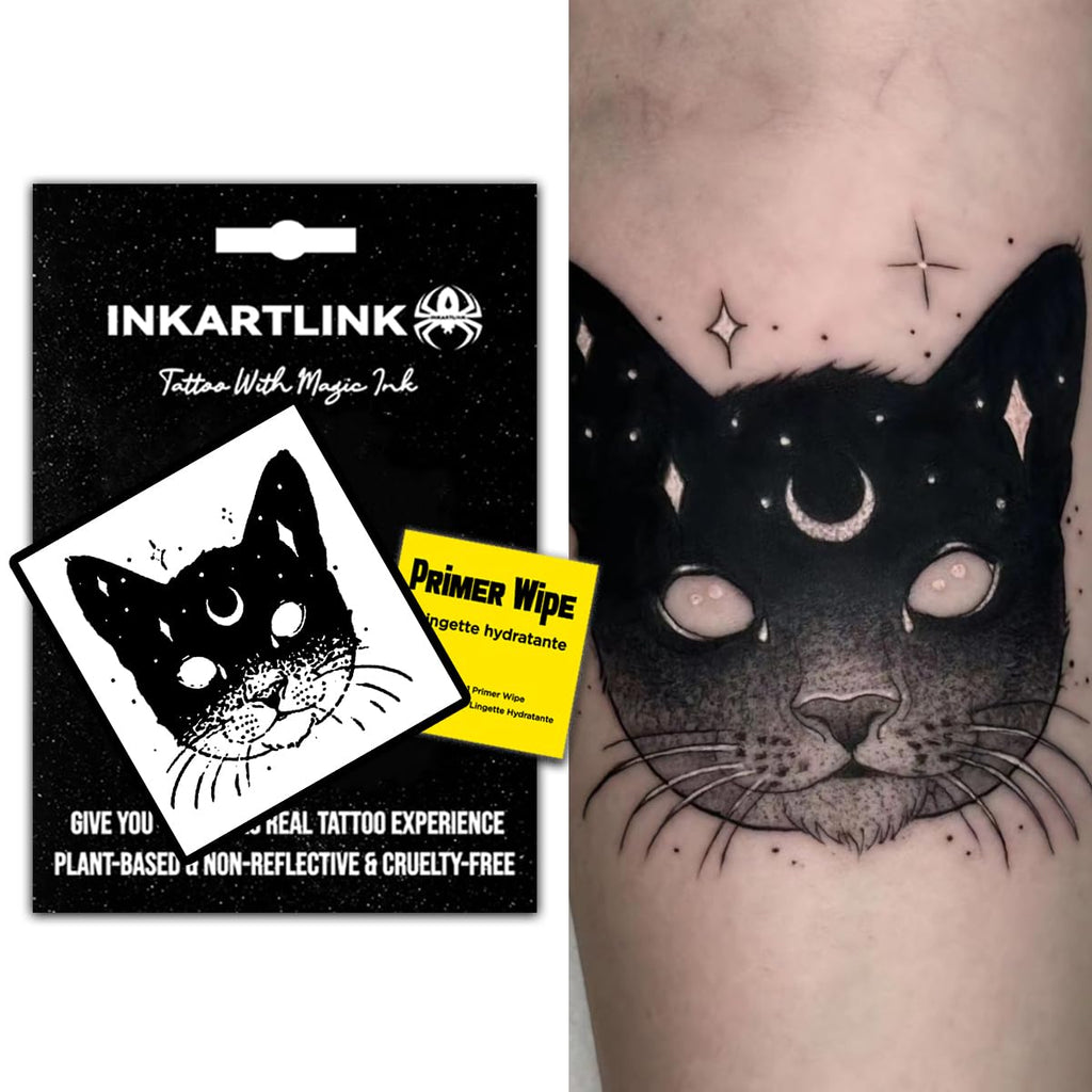 INKARTLINK Star Moon Cat Semi-Permanent Tattoos – Realistic, Waterproof, 7–14 Days