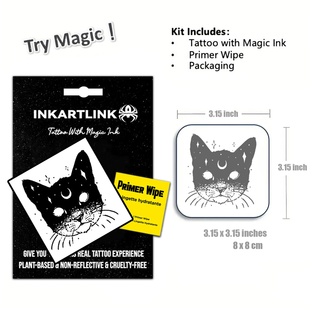 INKARTLINK Star Moon Cat Semi-Permanent Tattoos – Realistic, Waterproof, 7–14 Days