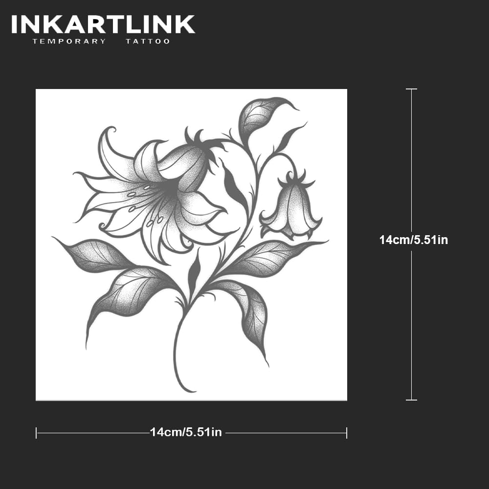 INKARTLINK Tattoo Tech Lily Bellflower – 2 Sheets Semi-Permanent Tattoo Lasts 1-2 Weeks