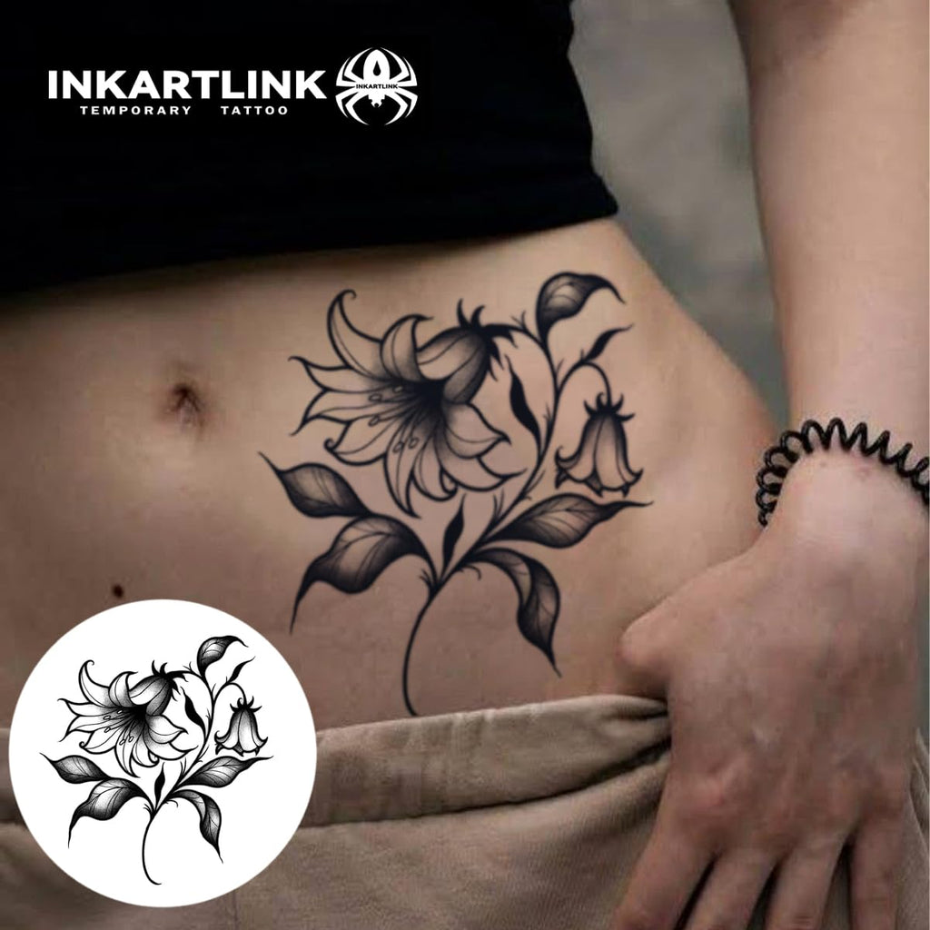 INKARTLINK Tattoo Tech Lily Bellflower – 2 Sheets Semi-Permanent Tattoo Lasts 1-2 Weeks