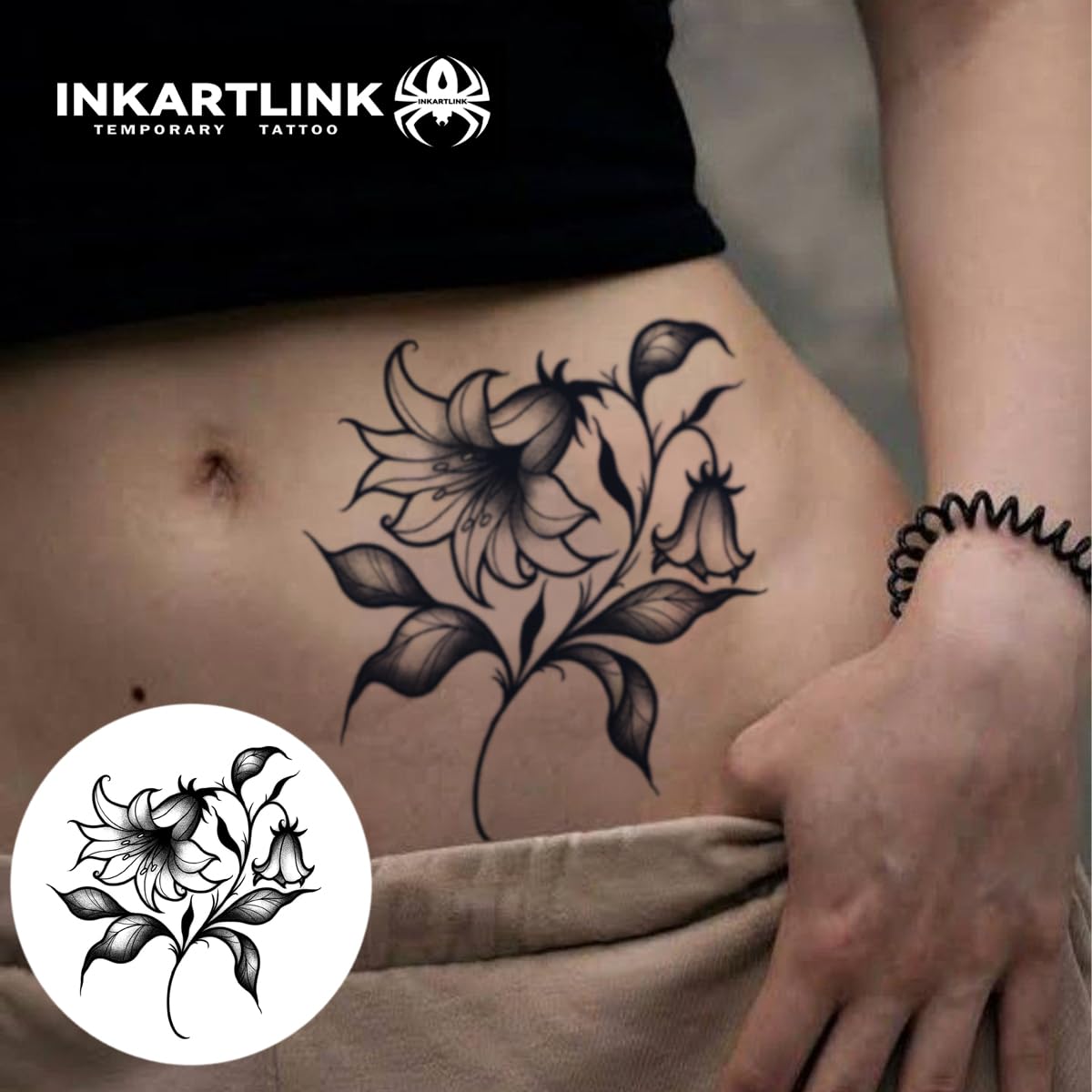 INKARTLINK Tattoo Tech Lily Bellflower – 2 Sheets Semi-Permanent Tattoo Lasts 1-2 Weeks