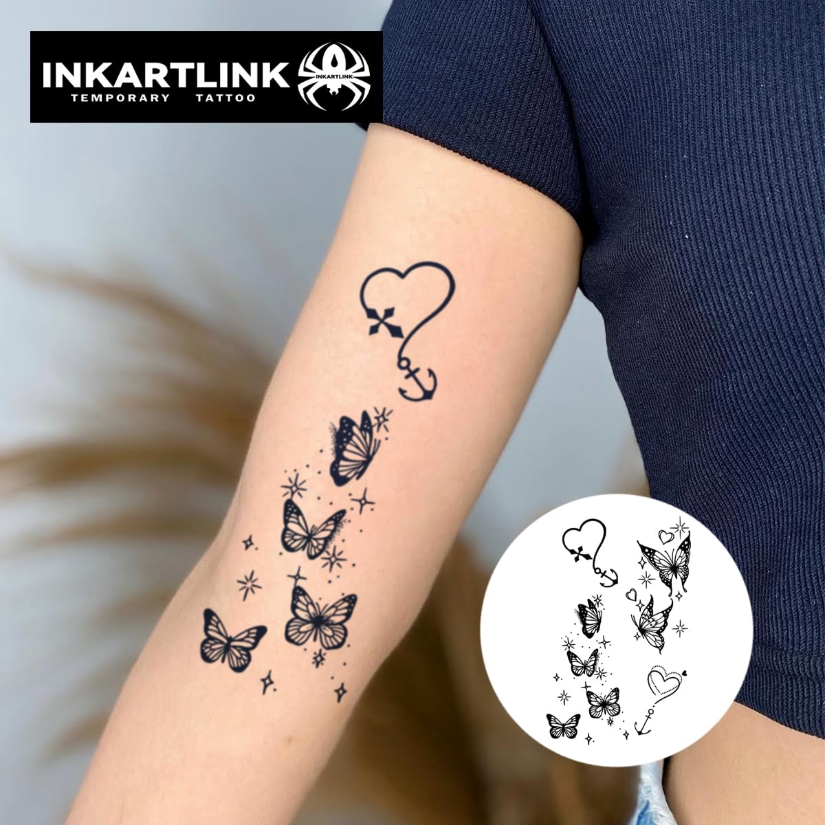 INKARTLINK 2 Sheets Extra Large Semi-Permanent Tattoos Butterfly Dreams