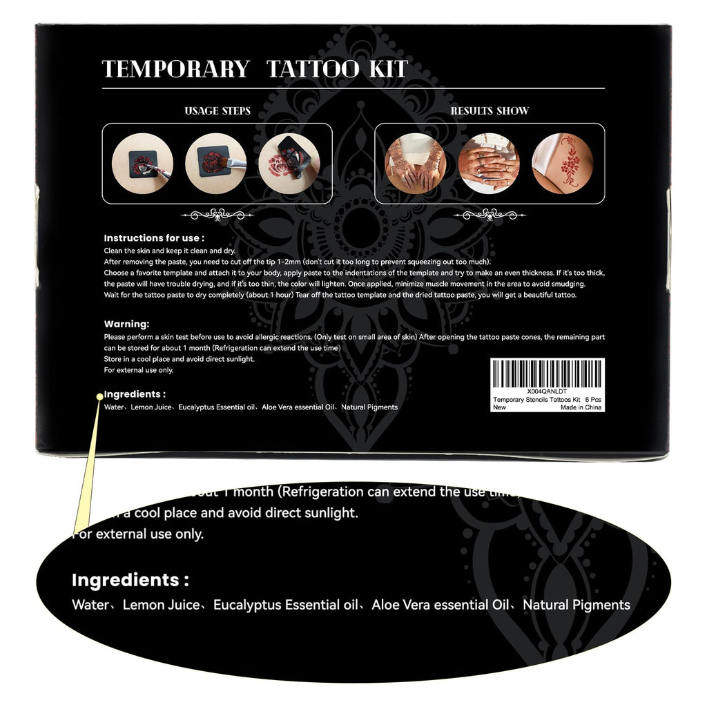 InkForge Temporary Stencil Tattoos Kit – 6 Cones, 4 Colors, Gloves & Brush