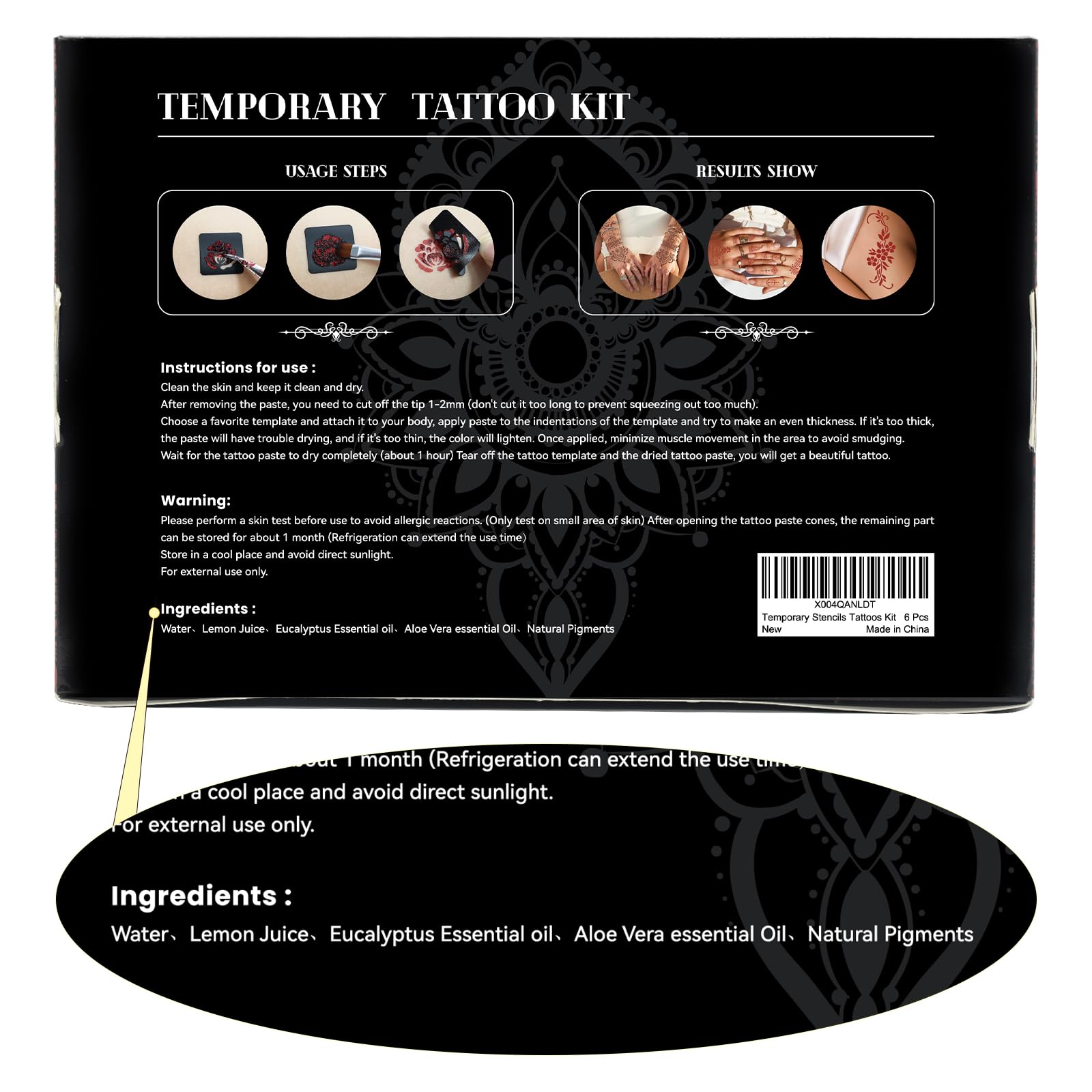 InkForge Temporary Stencil Tattoos Kit – 6 Cones, 4 Colors, Gloves & Brush
