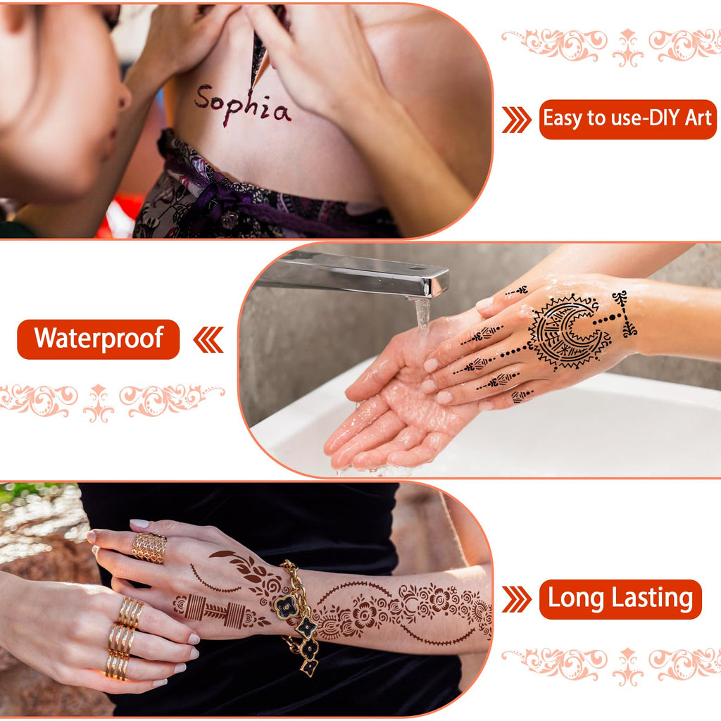 InkForge Temporary Stencil Tattoos Kit – 6 Cones, 4 Colors, Gloves & Brush