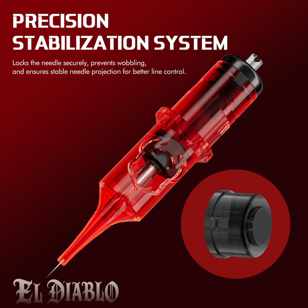 INKin EL Diablo 1205RS Tattoo Cartridges – 0.35mm Round Shader #12, 13mm Extended Tip