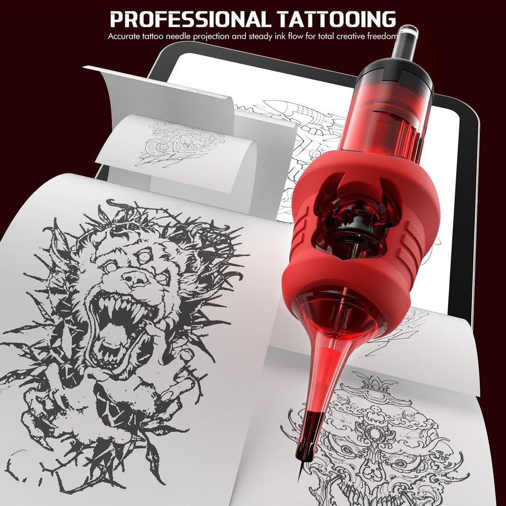 INKin 7RL EL Diablo Tattoo Cartridges – 12 Round Liner 0.35mm, 13mm Extended Tip, Silicone Grip