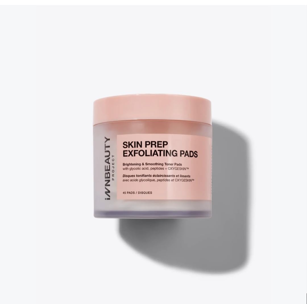 Innbeauty Project Skin Prep Exfoliating Pads — Brightening & Smoothing Toner Pads, Glycolic + Peptides, 45 Pads