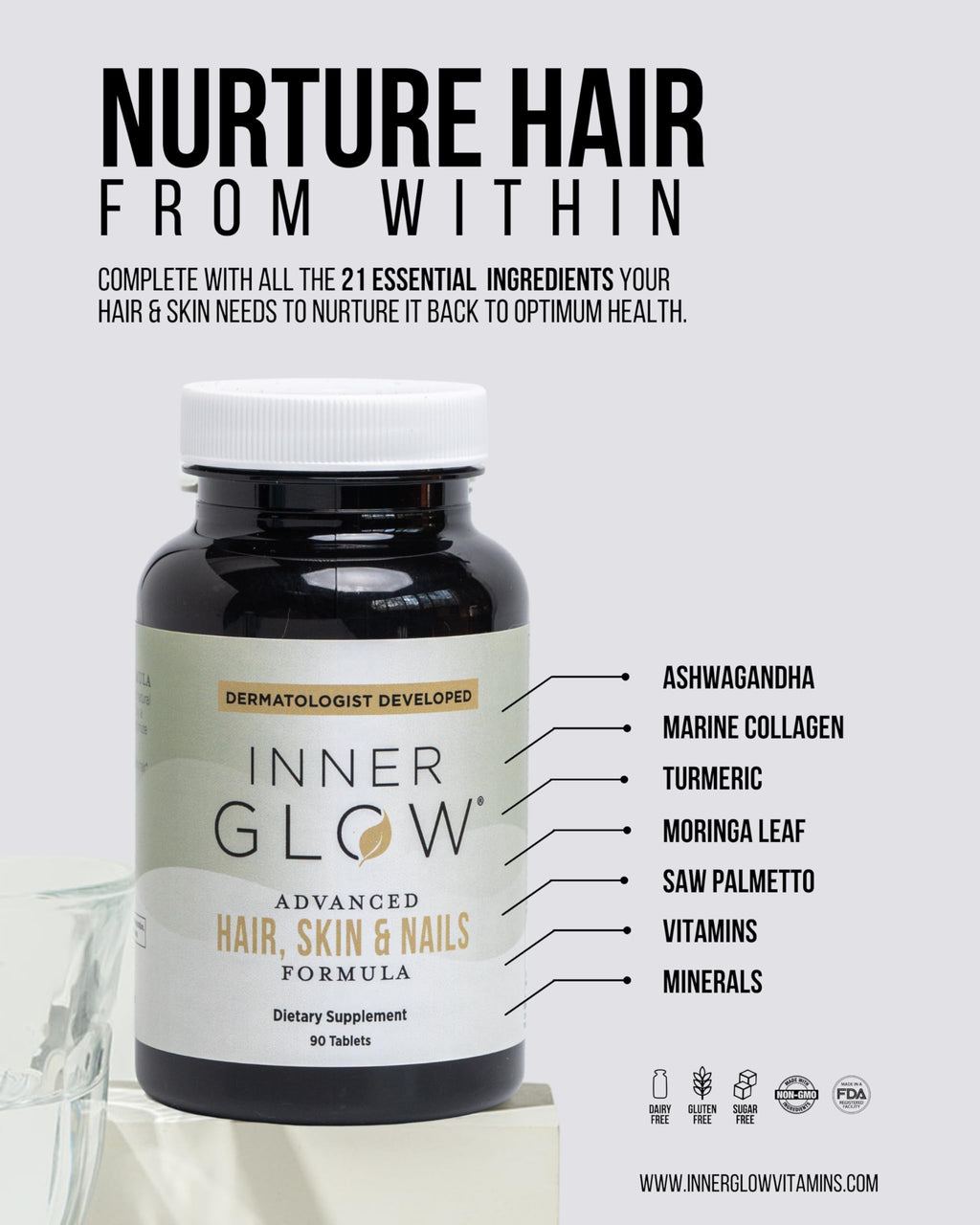 Inner Glow Hair, Skin & Nails Vitamins – Doctor-Developed