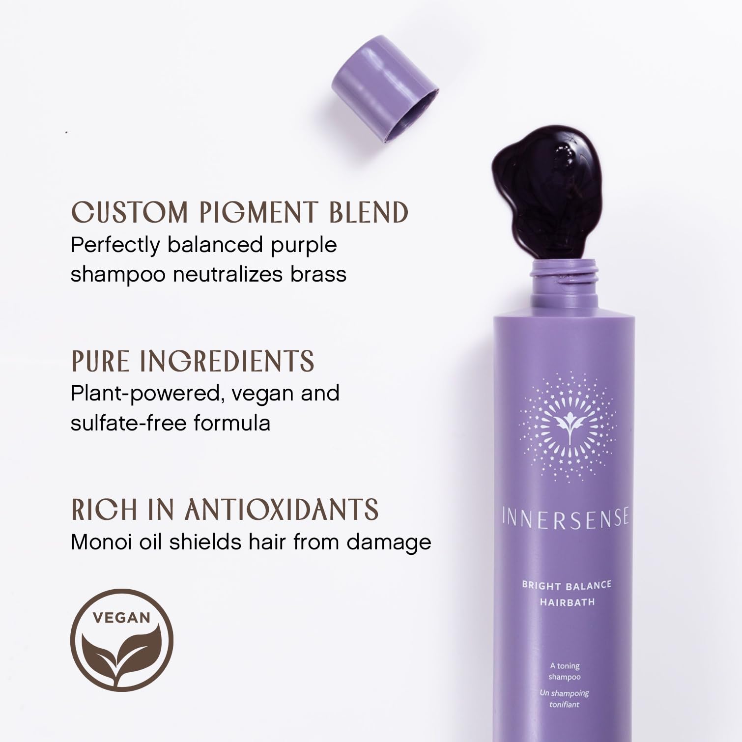 INNERSENSE Bright Balance Purple Hairbath – Violet Toning Shampoo for Blonde & Gray Hair (2x2oz)