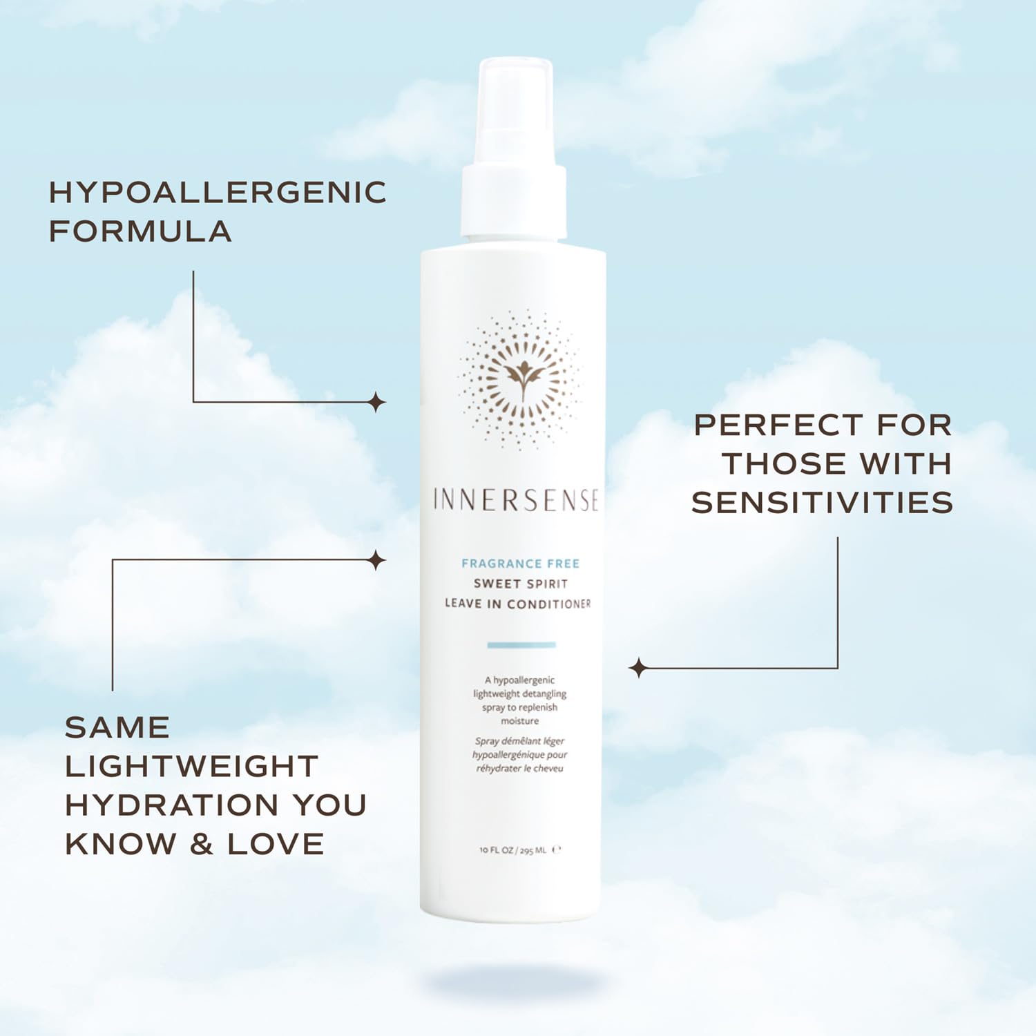INNERSENSE Organic Beauty – Fragrance-Free Sweet Spirit Leave-In Conditioner | Detangling, Hydration, Smoothing | Non-Toxic, Cruelty-Free Haircare (2×2 oz)
