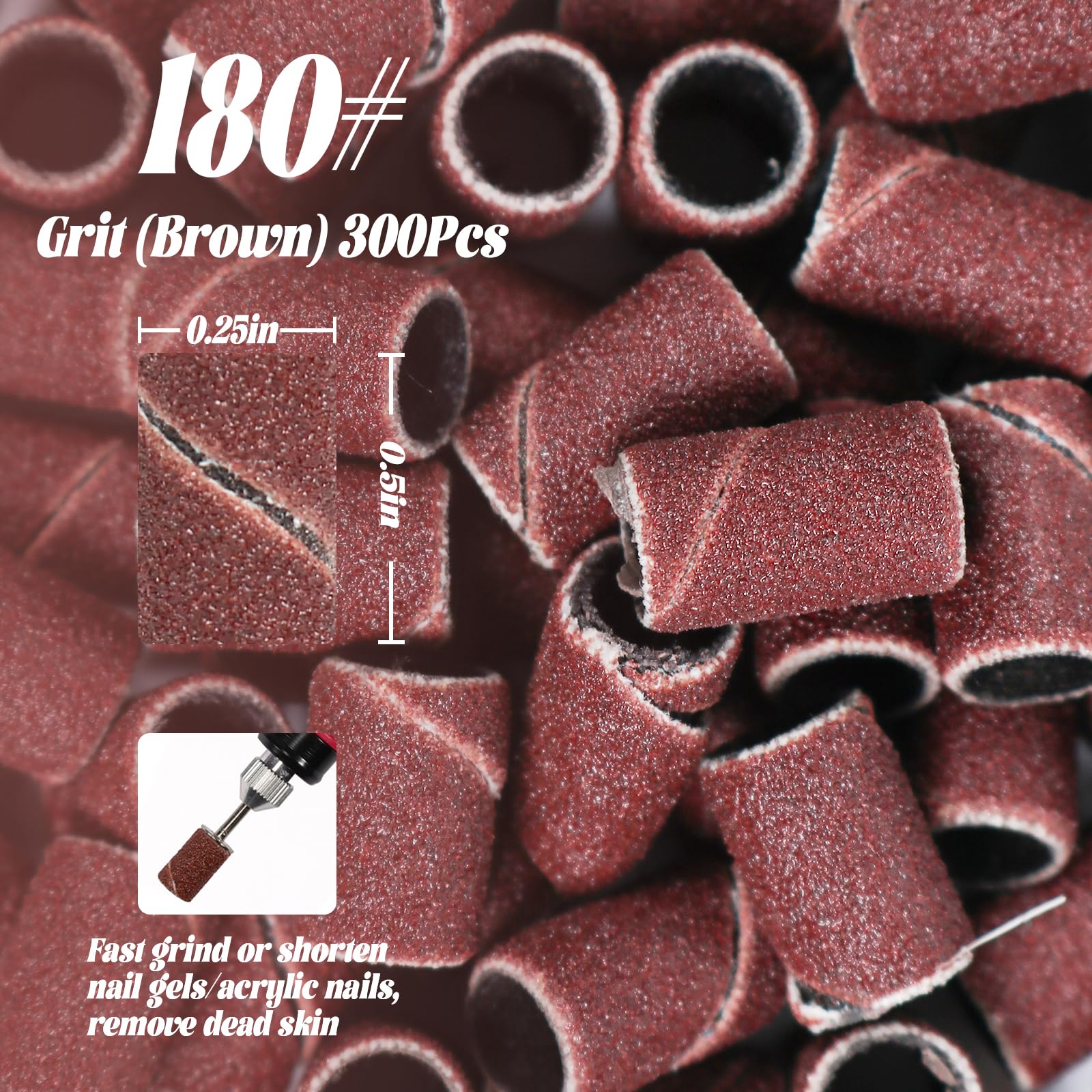 INNOLIFE 300pcs 180-grit Nail Sanding Bands for 3/32 Shank Drills