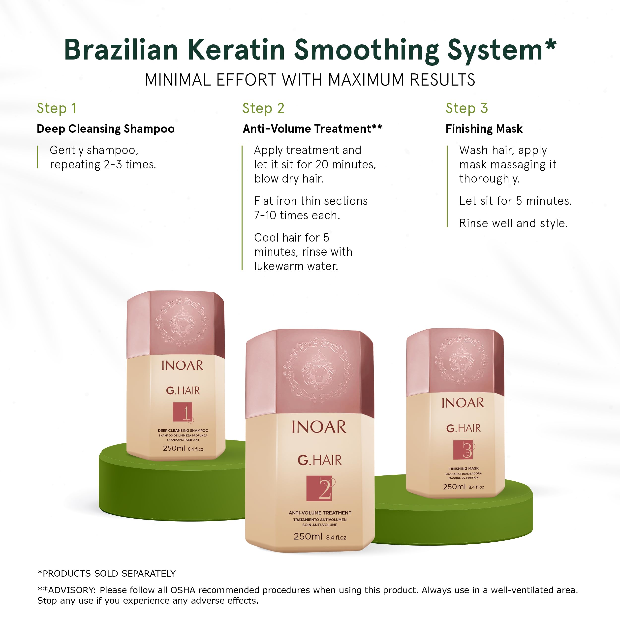 INOAR GHair Premium Keratin Step 2 — Intense Frizz Reduction & Hair Smoothing, 6.7 Fl Oz