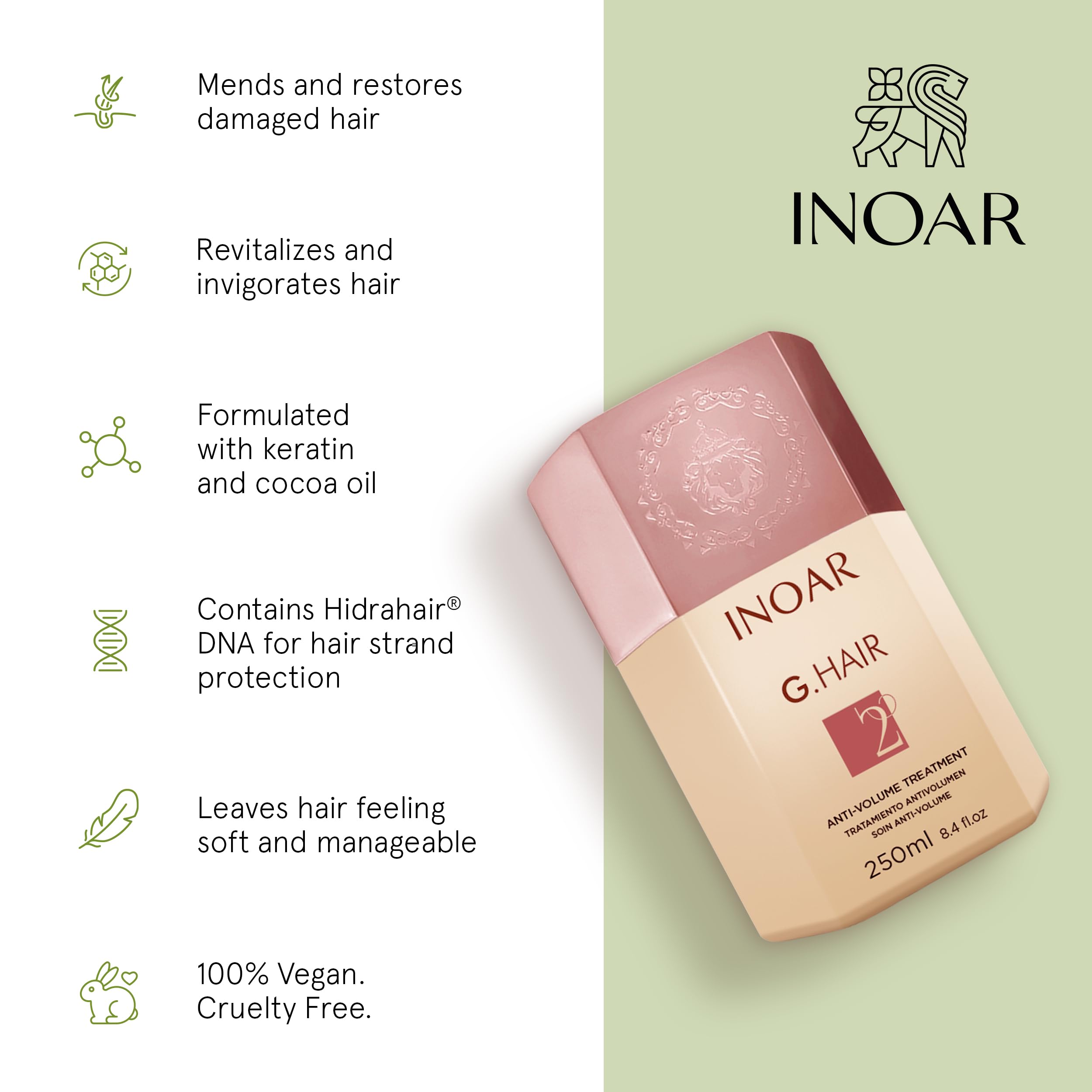INOAR GHair Premium Keratin Step 2 — Intense Frizz Reduction & Hair Smoothing, 6.7 Fl Oz