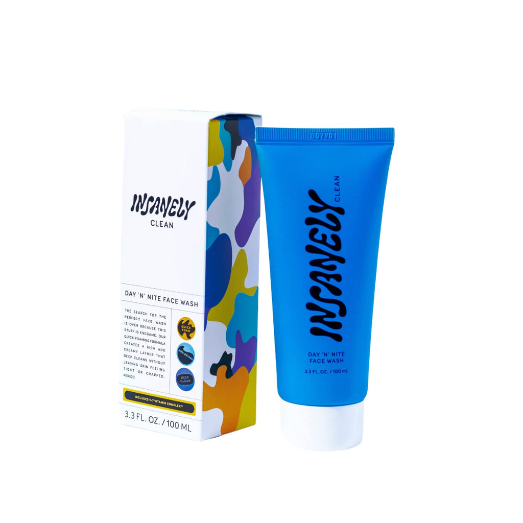 Insanely Clean Day N Nite Face Wash for Men – Hydrating Foaming Cleanser (3.3 oz) – Vegan & Dermatologist-Tested