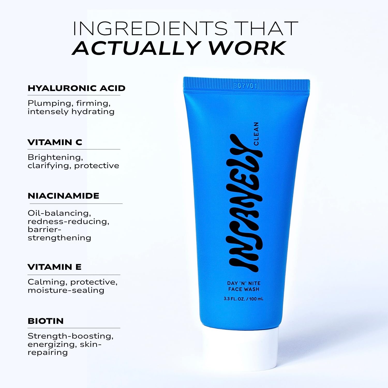 Insanely Clean Day N Nite Face Wash for Men – Hydrating Foaming Cleanser (3.3 oz) – Vegan & Dermatologist-Tested