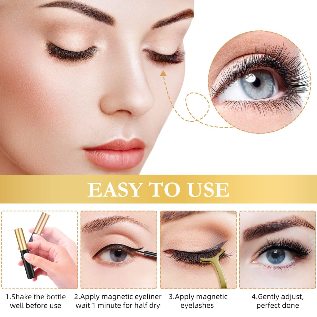 INSMART Magnetic Eyelashes - 14 Pairs, 3 Magnetic Eyeliner Tubes, Reusable