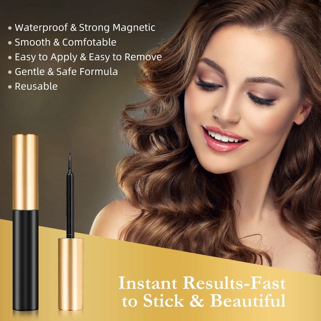INSMART Magnetic Eyelashes - 14 Pairs, 3 Magnetic Eyeliner Tubes, Reusable