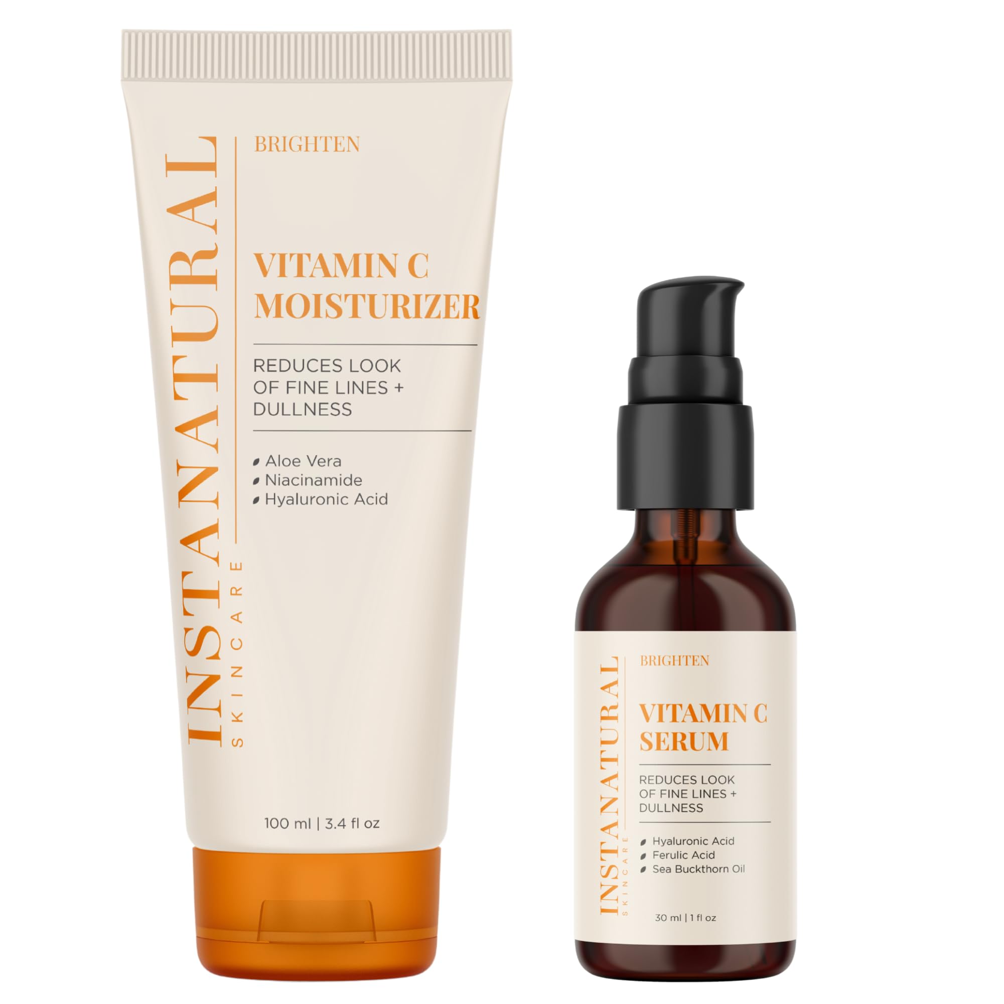 InstaNatural Vitamin C Moisturizer & Serum Kit — Brightening Hydration with Hyaluronic Acid & Botanical Extracts