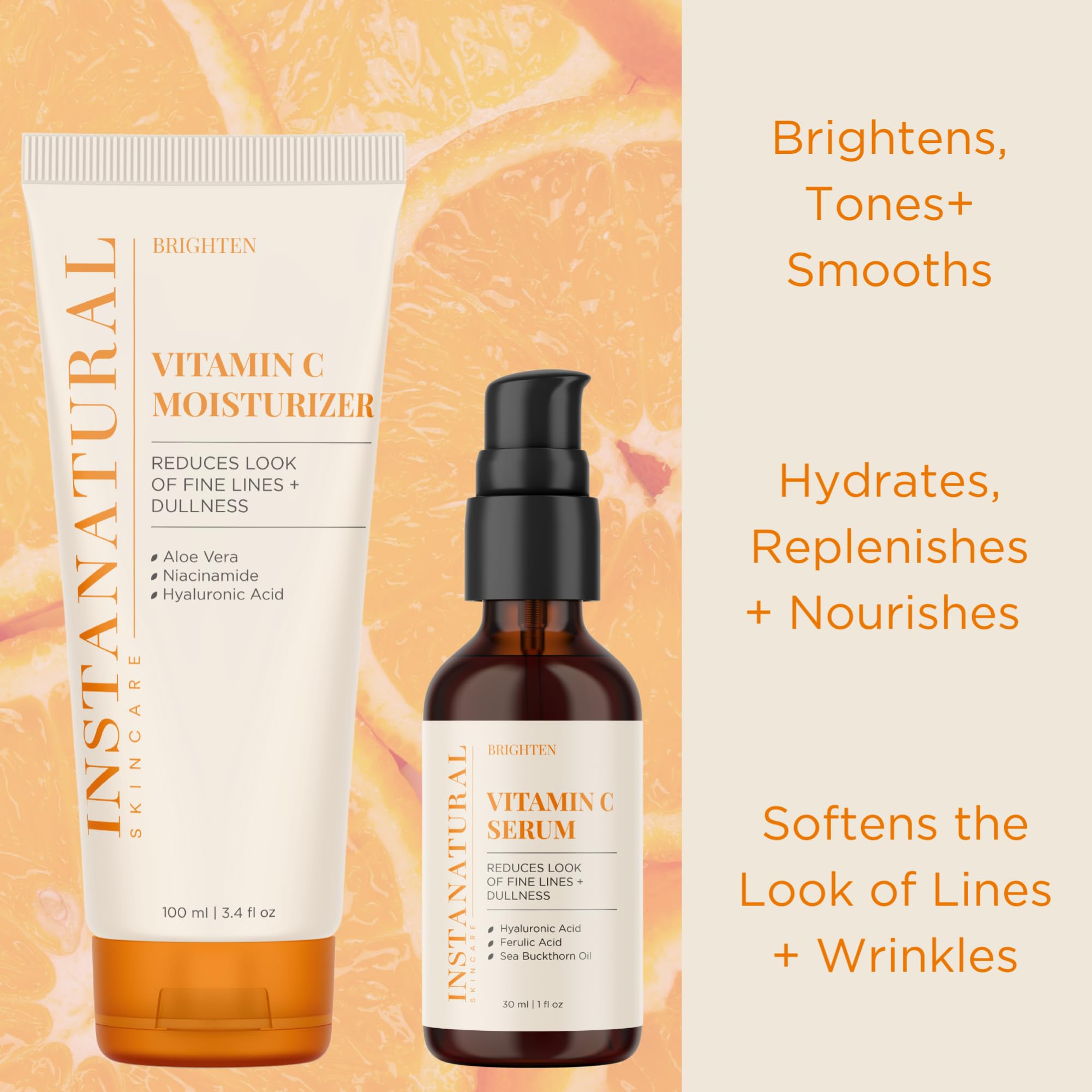 InstaNatural Vitamin C Moisturizer & Serum Kit — Brightening Hydration with Hyaluronic Acid & Botanical Extracts