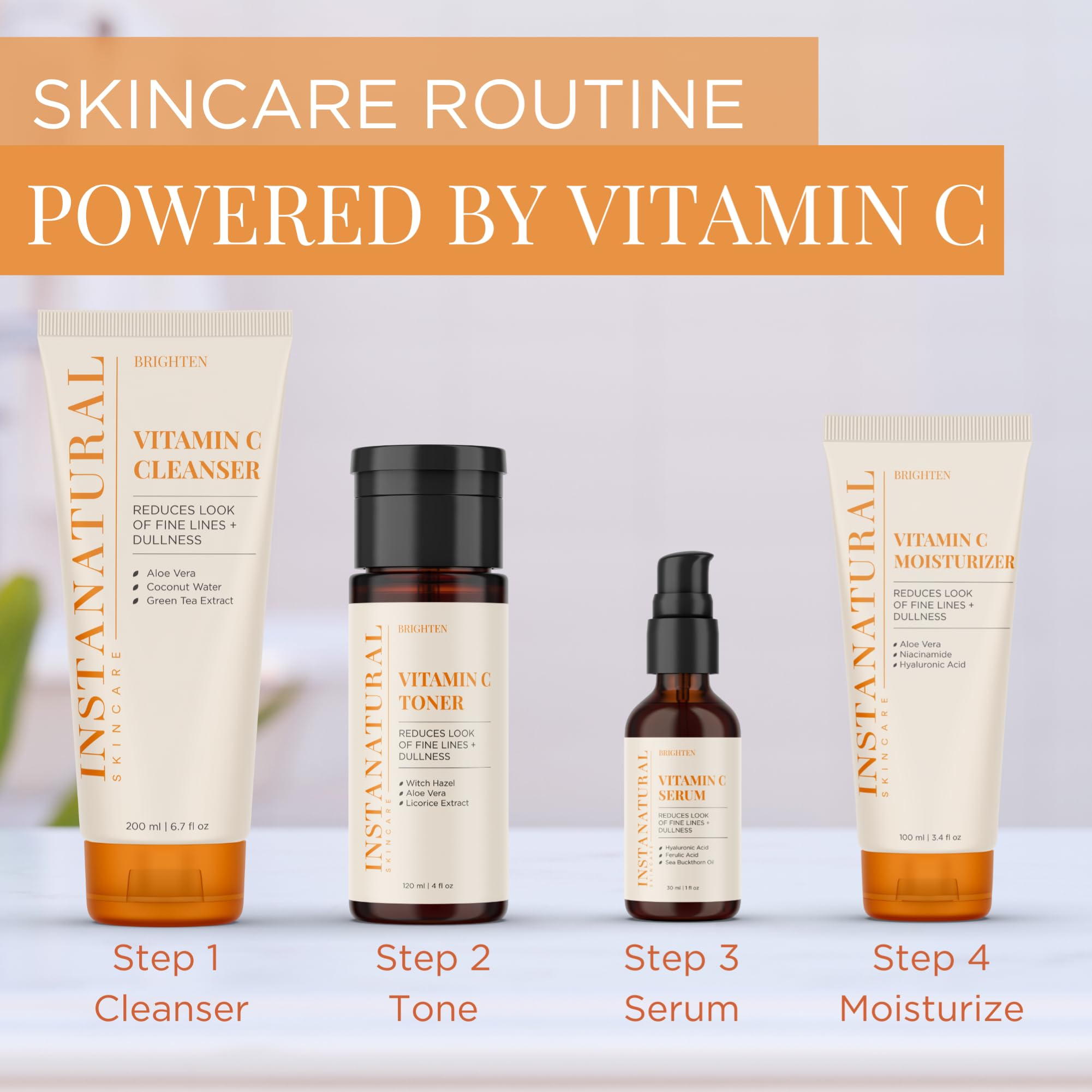 InstaNatural Vitamin C Moisturizer & Serum Kit — Brightening Hydration with Hyaluronic Acid & Botanical Extracts