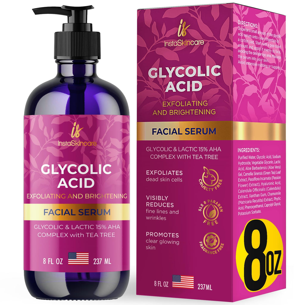 InstaSkincare Glycolic Acid Serum 15% – Extra Large 8oz for Radiant Skin