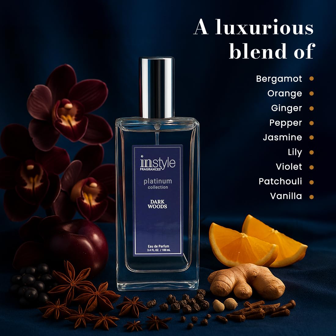 InStyle Fragrances Platinum Collection Dark Woods – Unisex EDP, Clean & Vegan, 3.4 fl oz