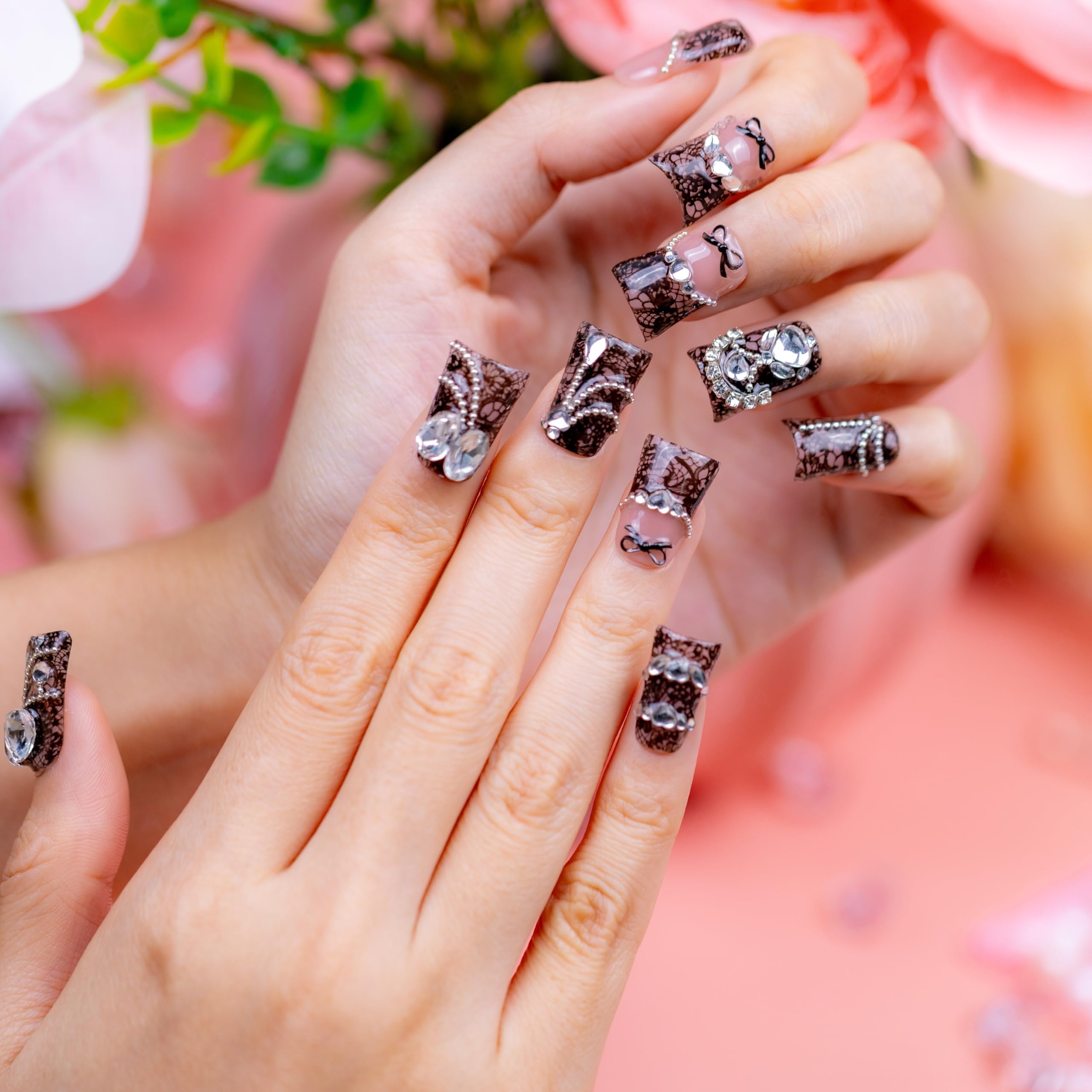 IntoVibes 10-Piece Luxury Acrylic Press-On Nails – Short Duck Shape, Black, Reusable