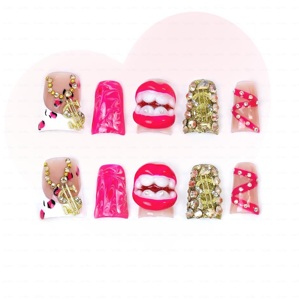 IntoVibes 10-Piece Luxury Acrylic Press-On Nails — Short Duck Shape, Pink, Reusable