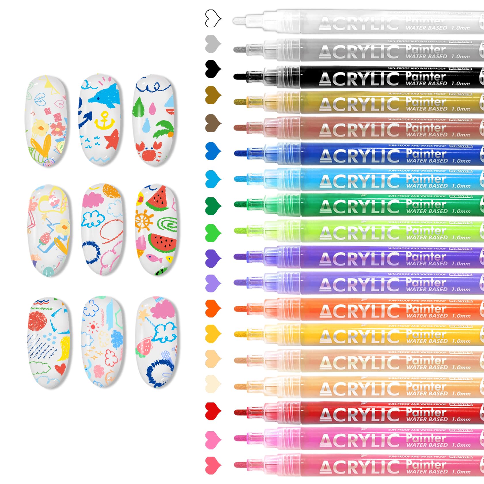 IONSGAKO 18 Colors Nail Art Pens Set – Quick-Dry, Waterproof DIY Nail Markers