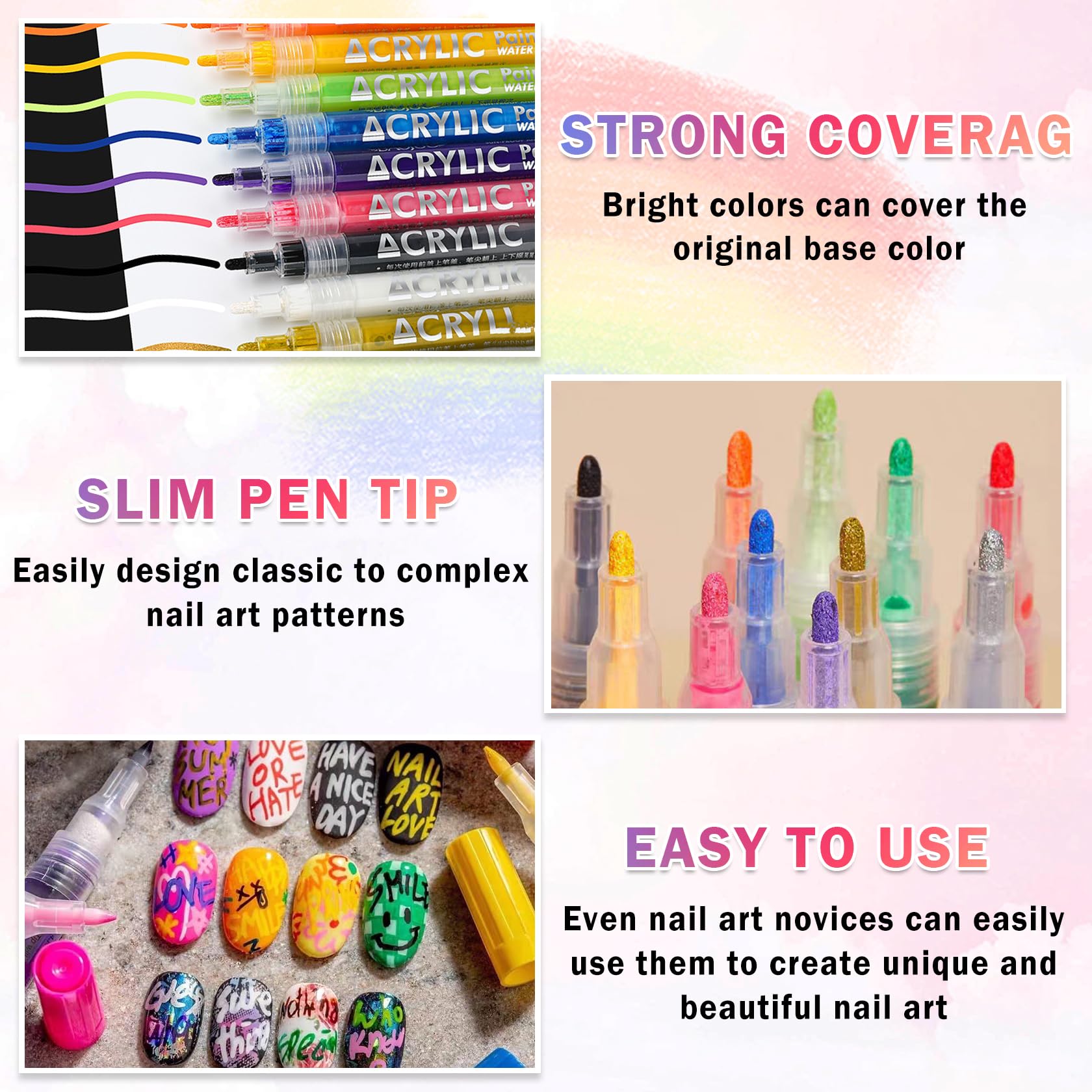 IONSGAKO 24 Colors Nail Art Pens Set – Quick Dry & Waterproof