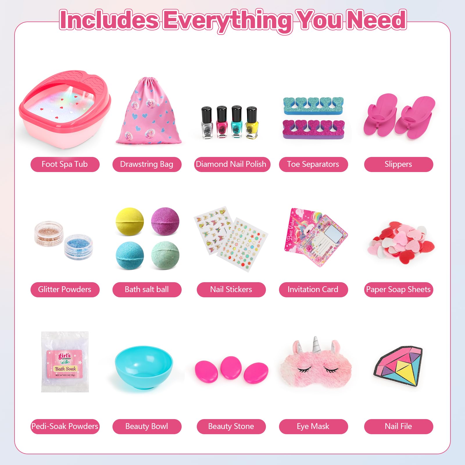 IPOOLTENG Kids Foot Spa & Nail Art Kit – Colorful Lights, All-in-One Spa Kit for Girls Aged 4–12