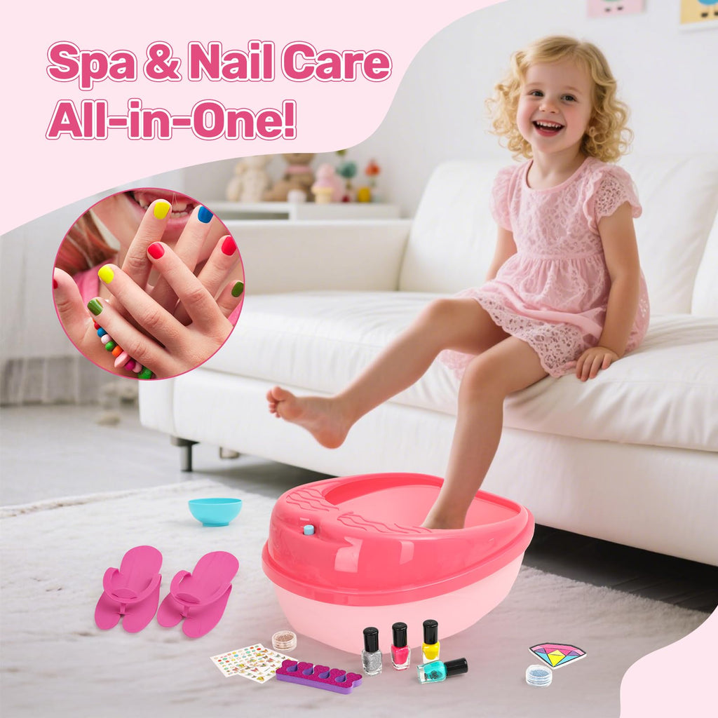 IPOOLTENG Kids Foot Spa & Nail Art Kit – Colorful Lights, All-in-One Spa Kit for Girls Aged 4–12