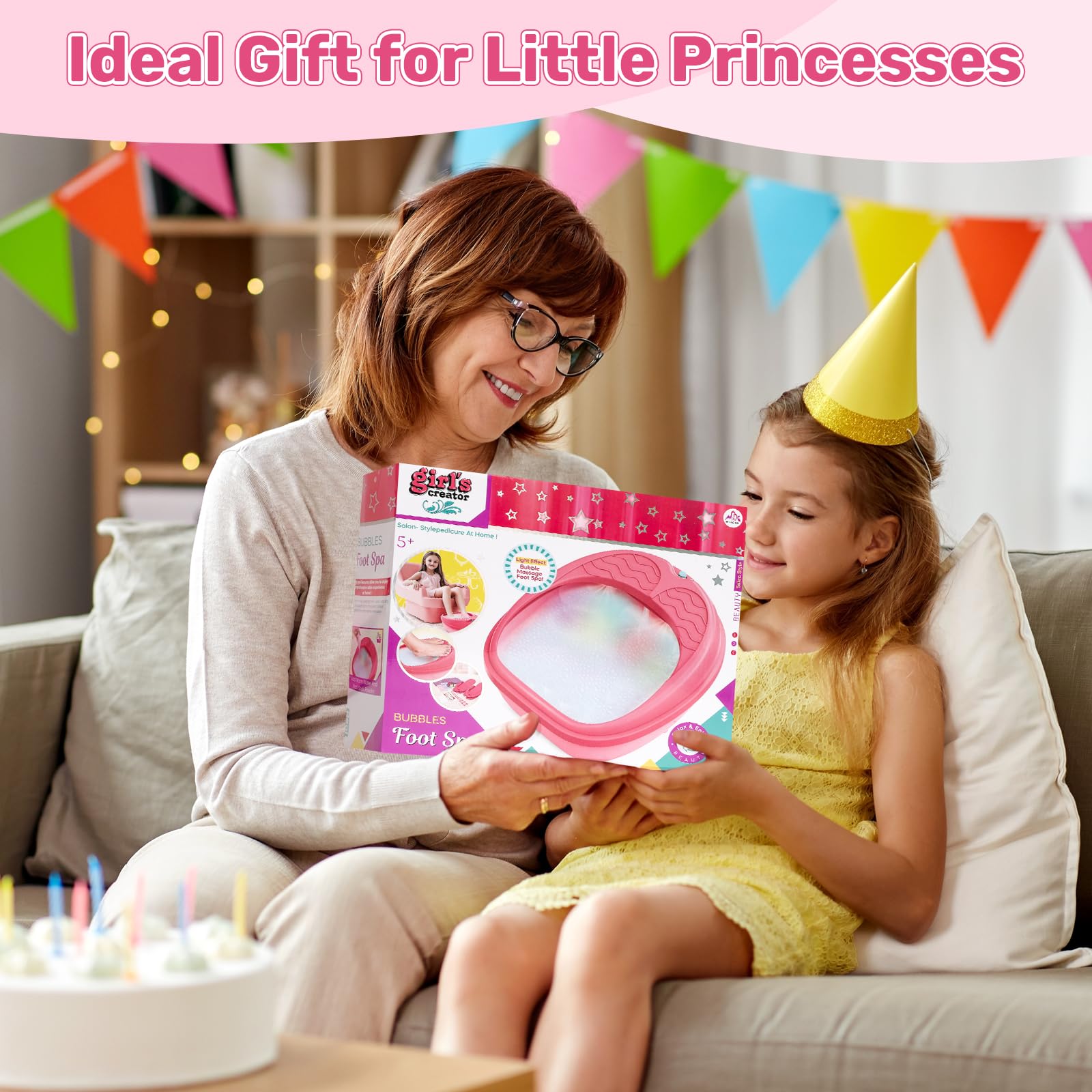 IPOOLTENG Kids Foot Spa & Nail Art Kit – Colorful Lights, All-in-One Spa Kit for Girls Aged 4–12