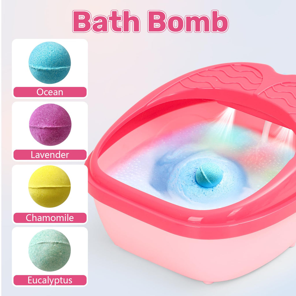 IPOOLTENG Kids Foot Spa & Nail Art Kit – Colorful Lights, All-in-One Spa Kit for Girls Aged 4–12