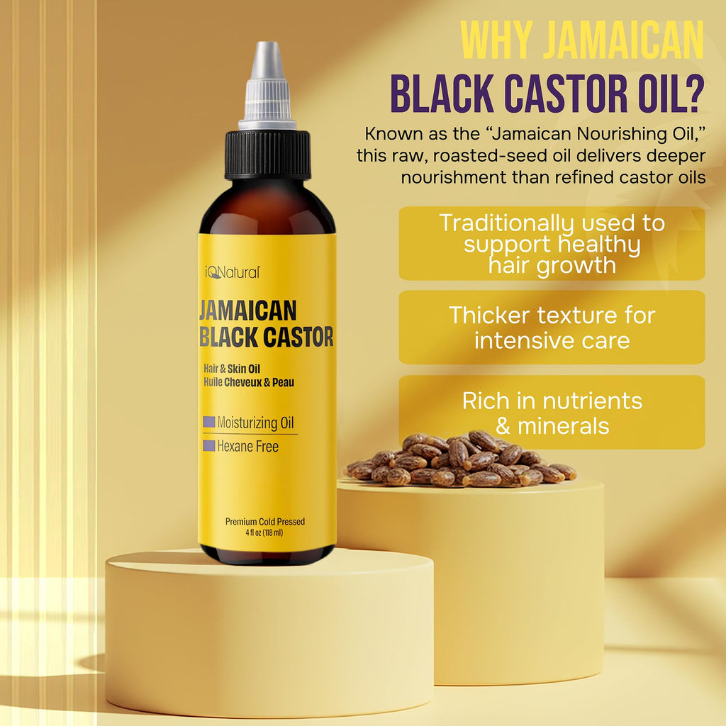 IQ Natural Jamaican Black Castor Oil - 2 Pack Unscented 4oz | Hair Conditioning & Skin Care