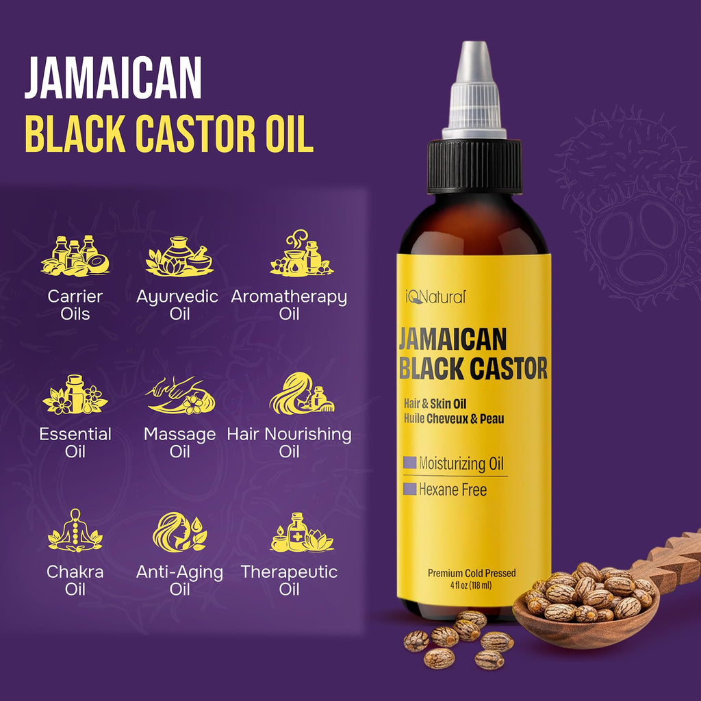 IQ Natural Jamaican Black Castor Oil - 2 Pack Unscented 4oz | Hair Conditioning & Skin Care